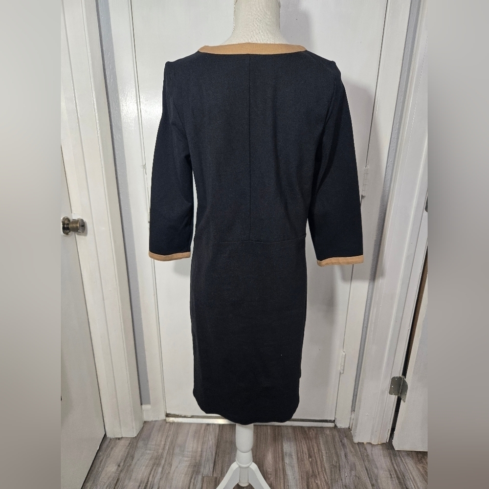 J Jill Black Brown colorblock Shift Dress Stretch EUC 3/4 slv Career Cocktail M - Picture 5 of 8